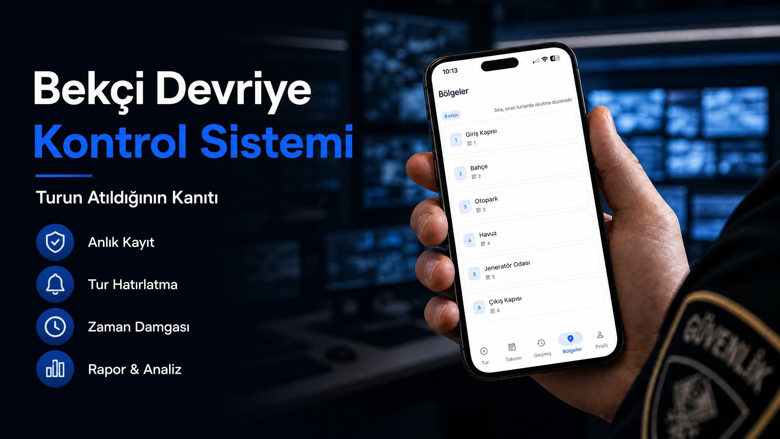 Bekçi Devriye Kontrol Sistemi — güvenlik görevlisinin telefonunda devriye noktaları listesi